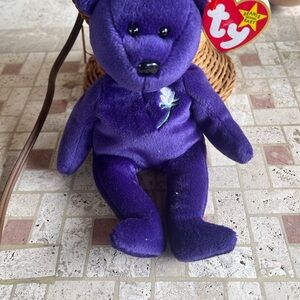 Ty Plush Bear in Deep Purple with Rose